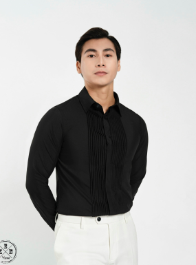 SƠ MI ĐEN XẾP LY DỌC