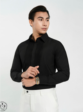 SƠ MI ĐEN XẾP LY DỌC